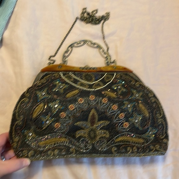 Black and Brown bag with glass iridescent beads. - Picture 5 of 10